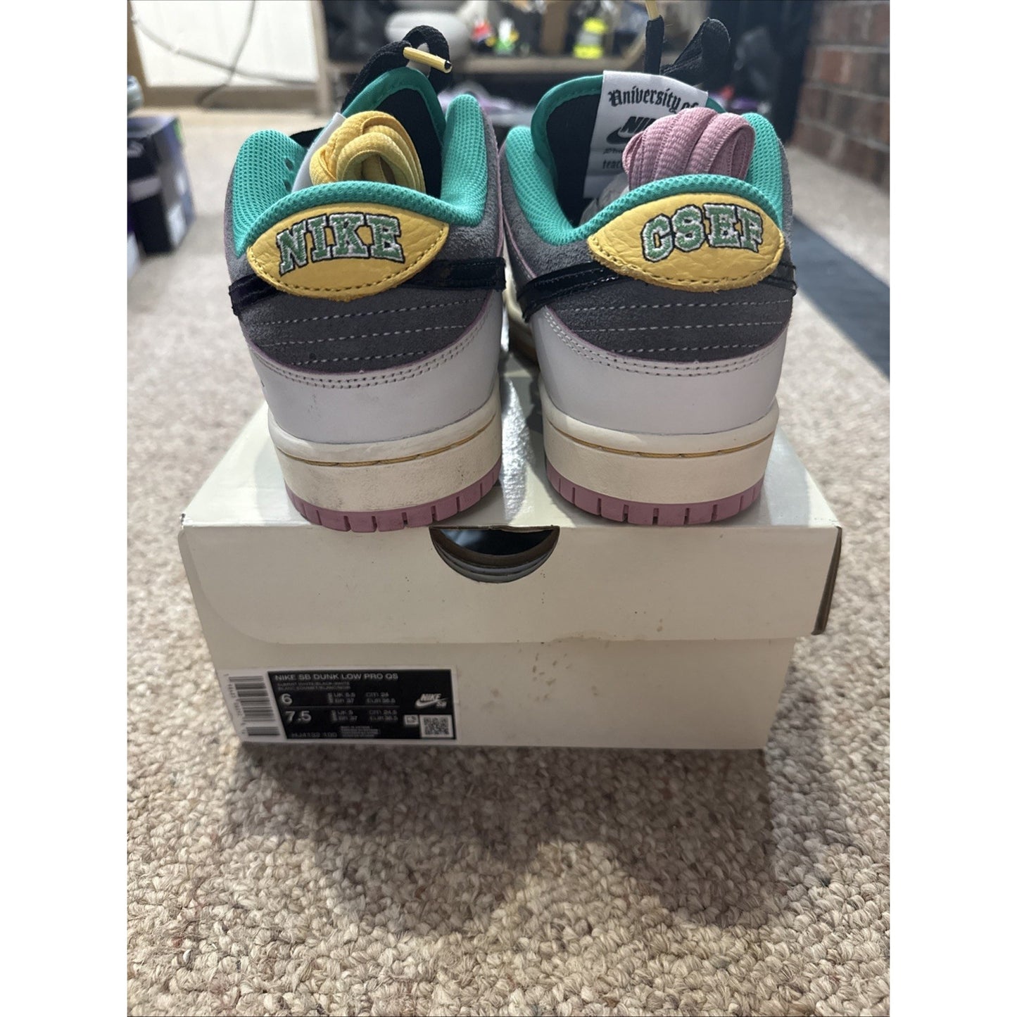 Size 6 - Men's CSEF x Nike Dunk SB Low White Clear Emerald