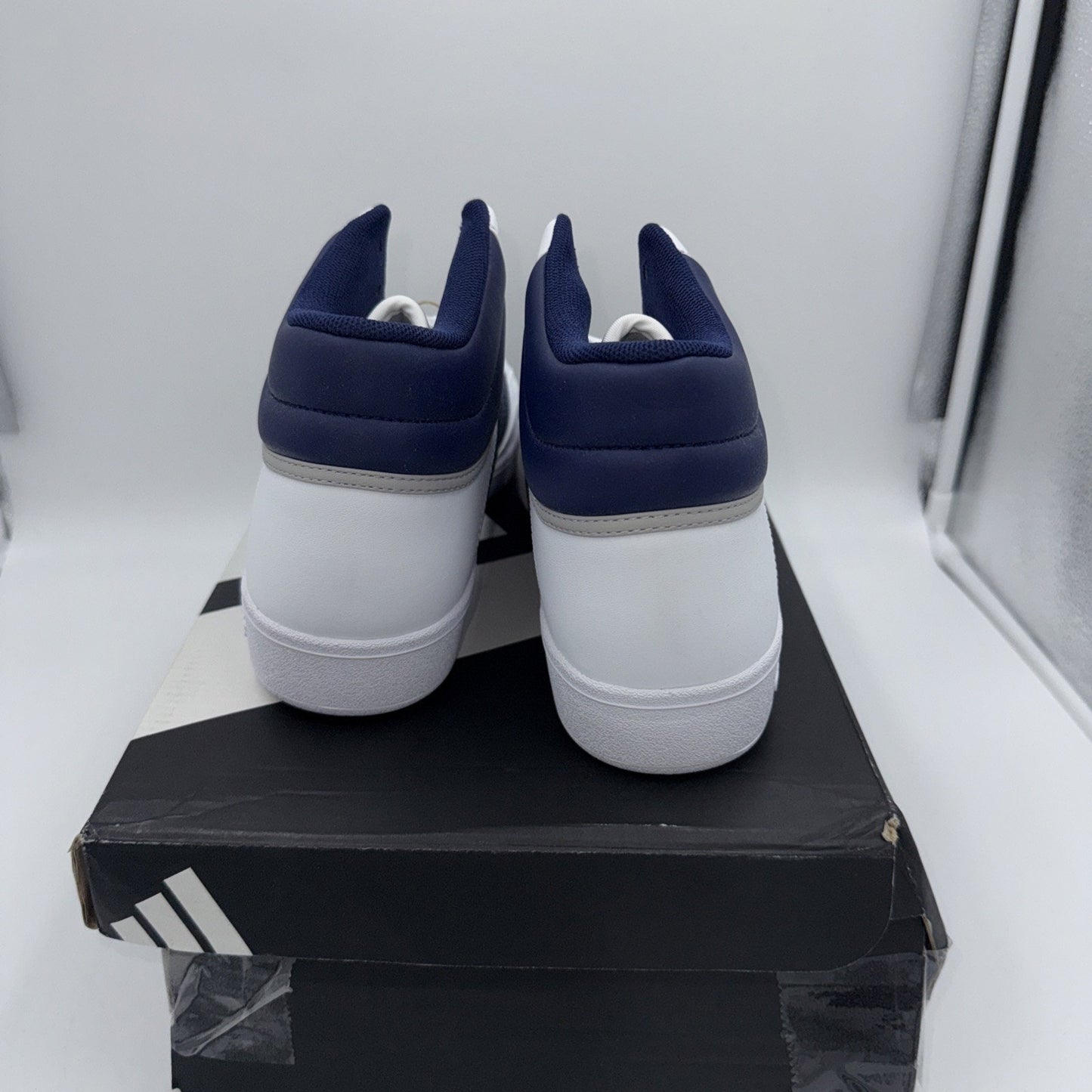 Size 10 - adidas Hoops 4.0 Mid White Dark Blue