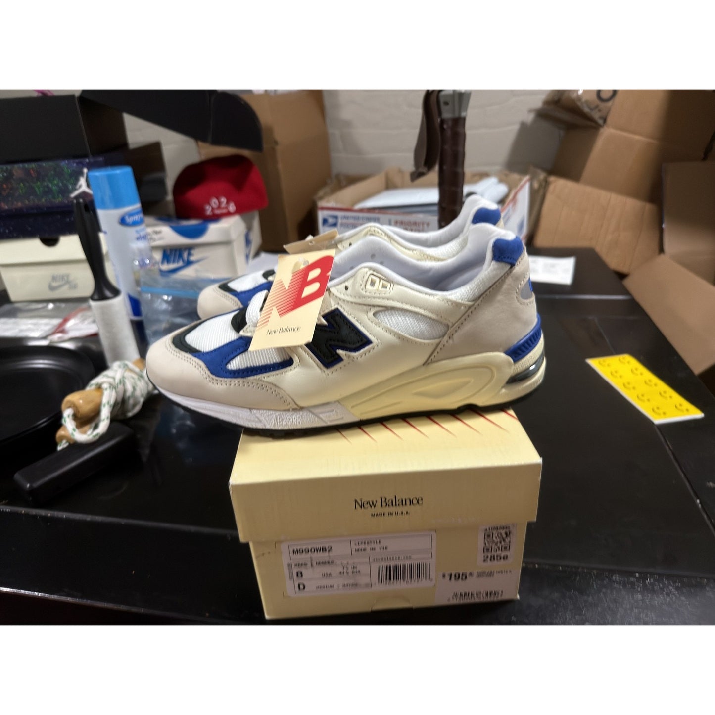 Size 8 - New Balance 990v2 MiUSA White Blue - New