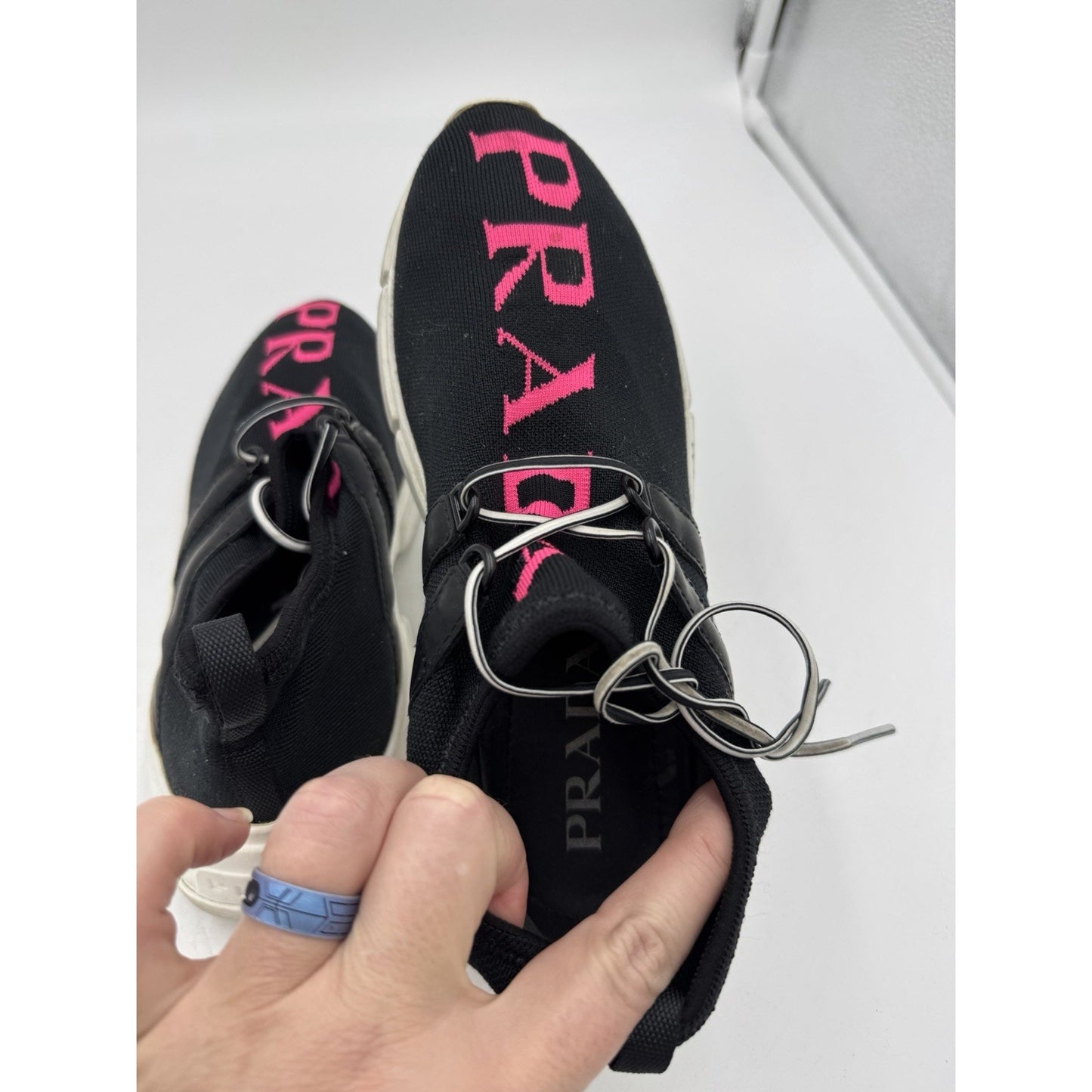 Size 4.5 - Prada Knit Fabric Sneakers Black