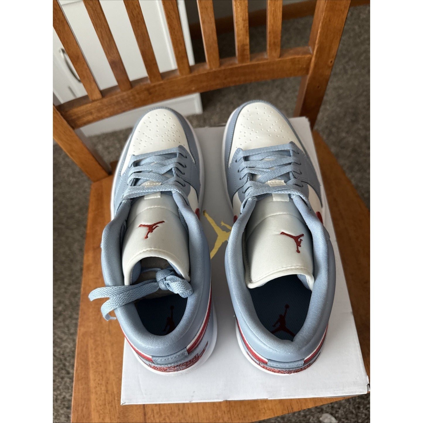 Size 12 Women's Air Jordan 1 Low Sail/Dune Red-Blue Grey-White BS088