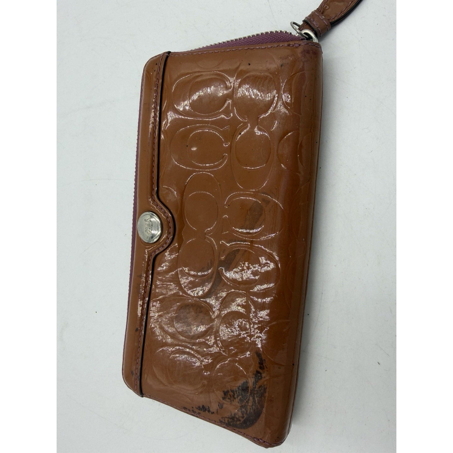 Coach Signature Brown Embossed Patent Wallet