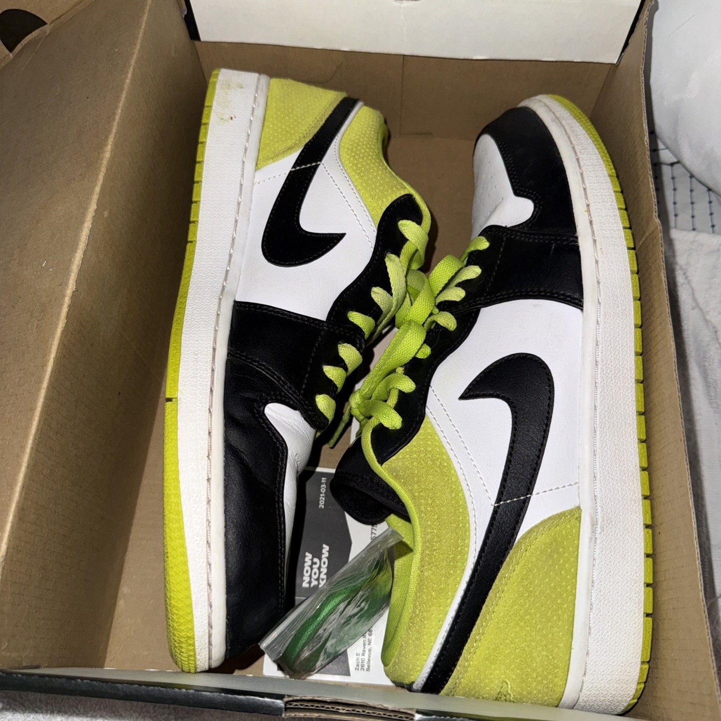 Jordan 1 Low Black Cyber Green Size 12