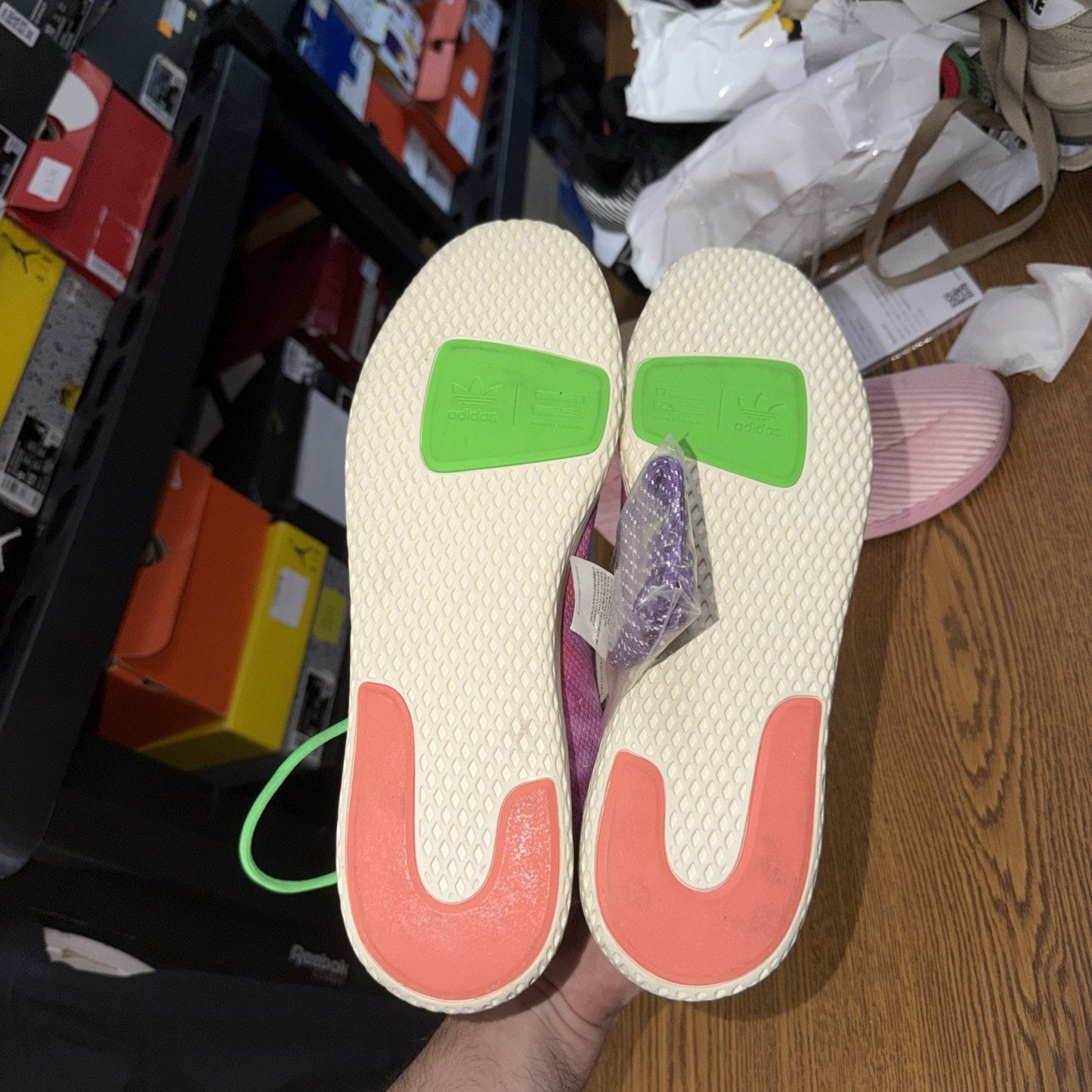 Size 12.5 - Pharrell x adidas Tennis Hu Holi Chalk Coral