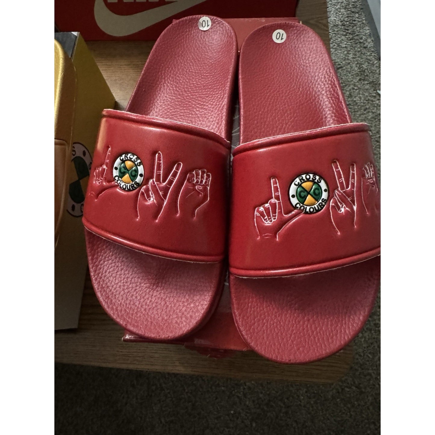 Cross Colours CXC Love Is Love Sign Language Slide Sandals NIB Size 10 BS235